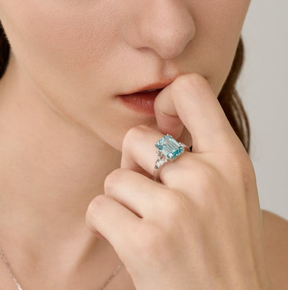 Lab Grown 5.00ct Fancy Intense Blue Emerald shaped Diamond Ring