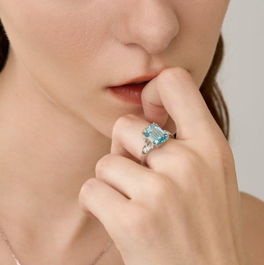 Lab Grown 5.00ct Fancy Intense Blue Emerald shaped Diamond Ring