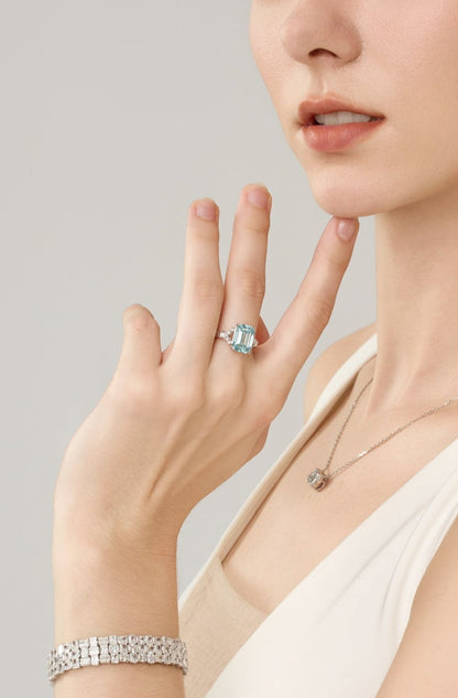 Lab Grown 5.00ct Fancy Intense Blue Emerald shaped Diamond Ring