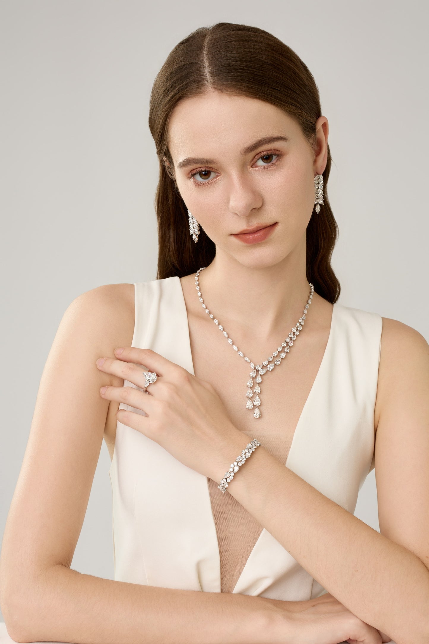 Lab Grown Pear & Marquise shaped Diamond bridal Necklace