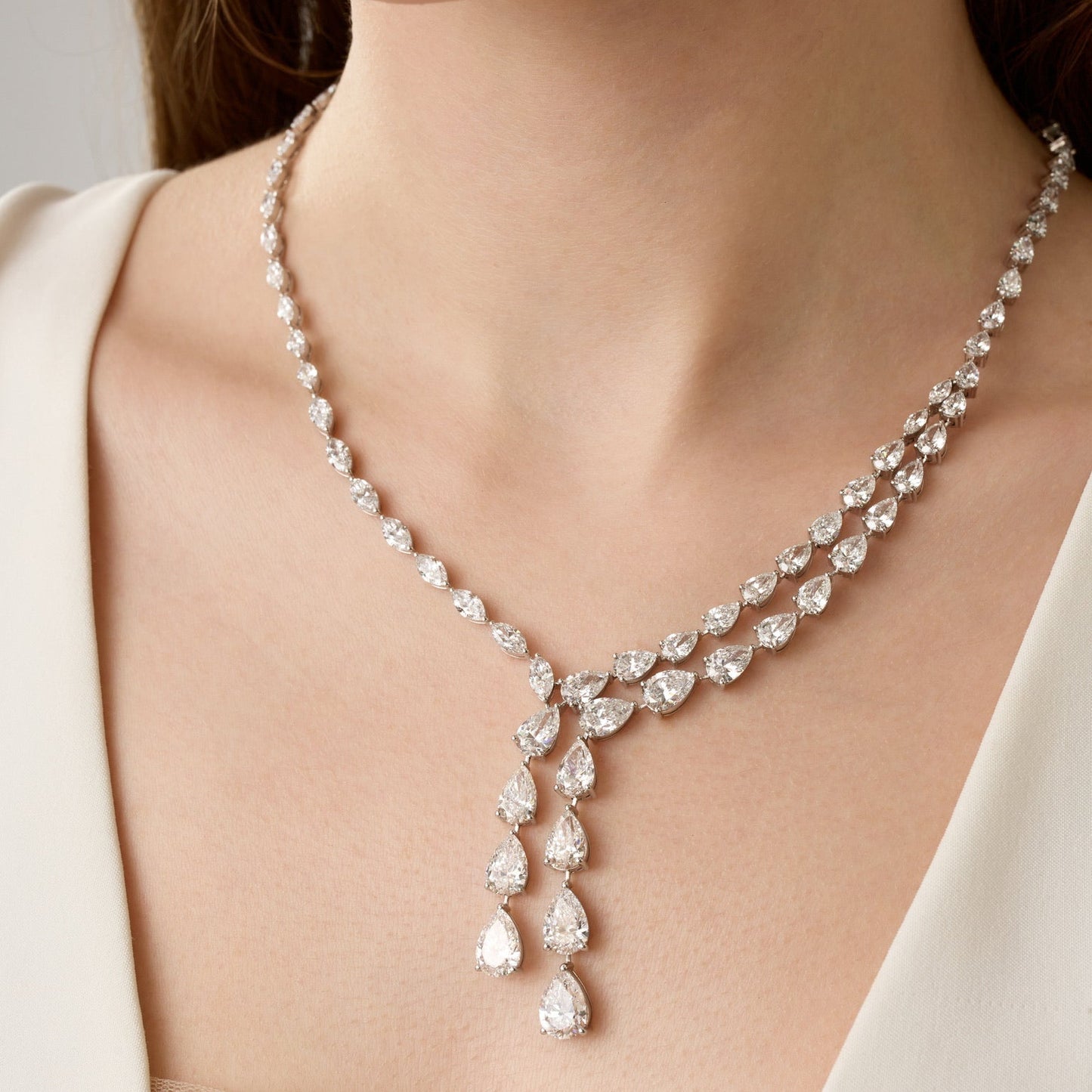 Lab Grown Pear & Marquise shaped Diamond bridal Necklace