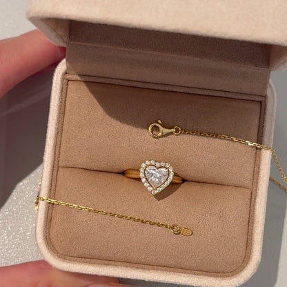 18k Gold Lab Grown 1.50ct Heart cut Diamond Halo Setting 2-ways Necklace & Ring