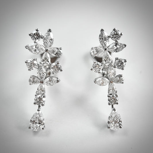 Lab Grown Floral Cluster Drop Earrings | 2.74 ctw