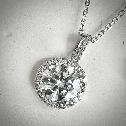 Round Brilliant Halo Necklace | 1.40-1.50ct | IGI Certificate