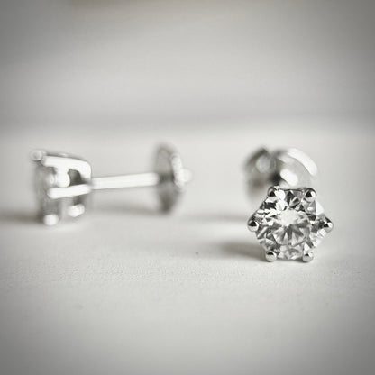 Lab Grown Six Prong Classic Round Stud Earrings | 1.20 ctw