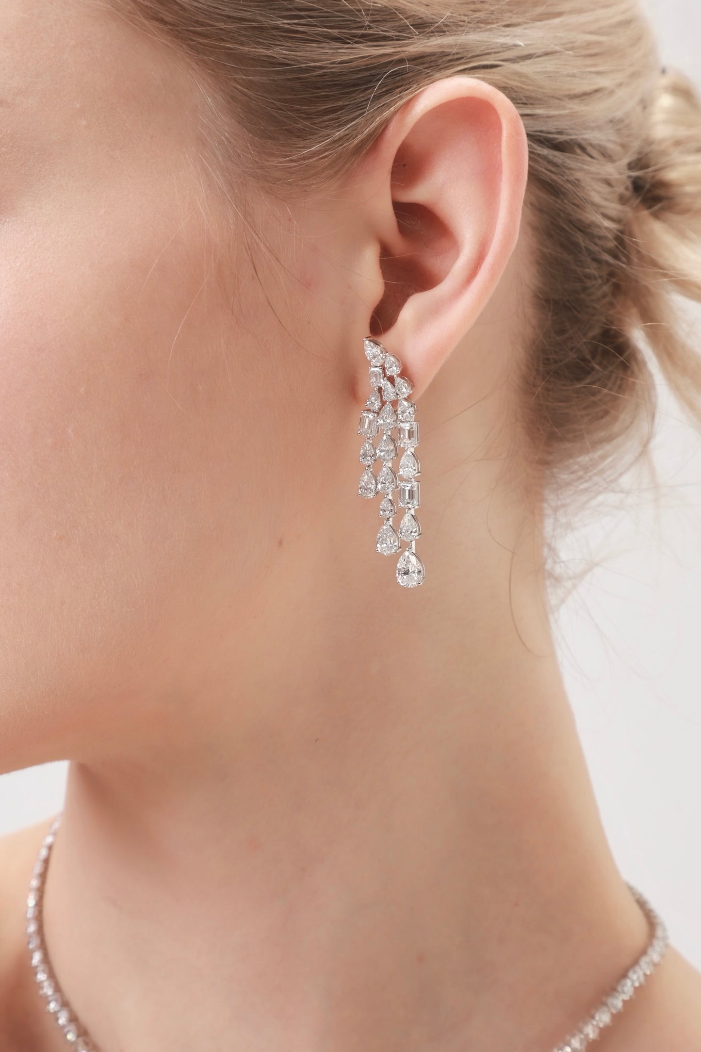 Lab Grown Pear & Emerald 3-layers Bridal Diamond drop Earrings