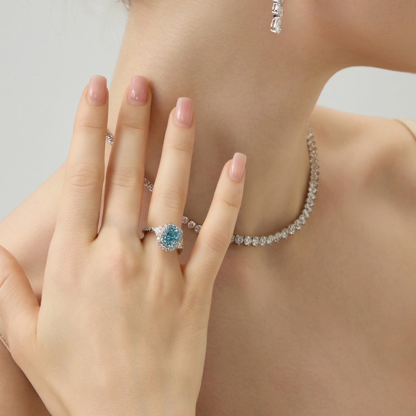 Lab Grown 2.98ct Fancy Intense Blue Cushion shaped Halo Pavé Diamond Ring