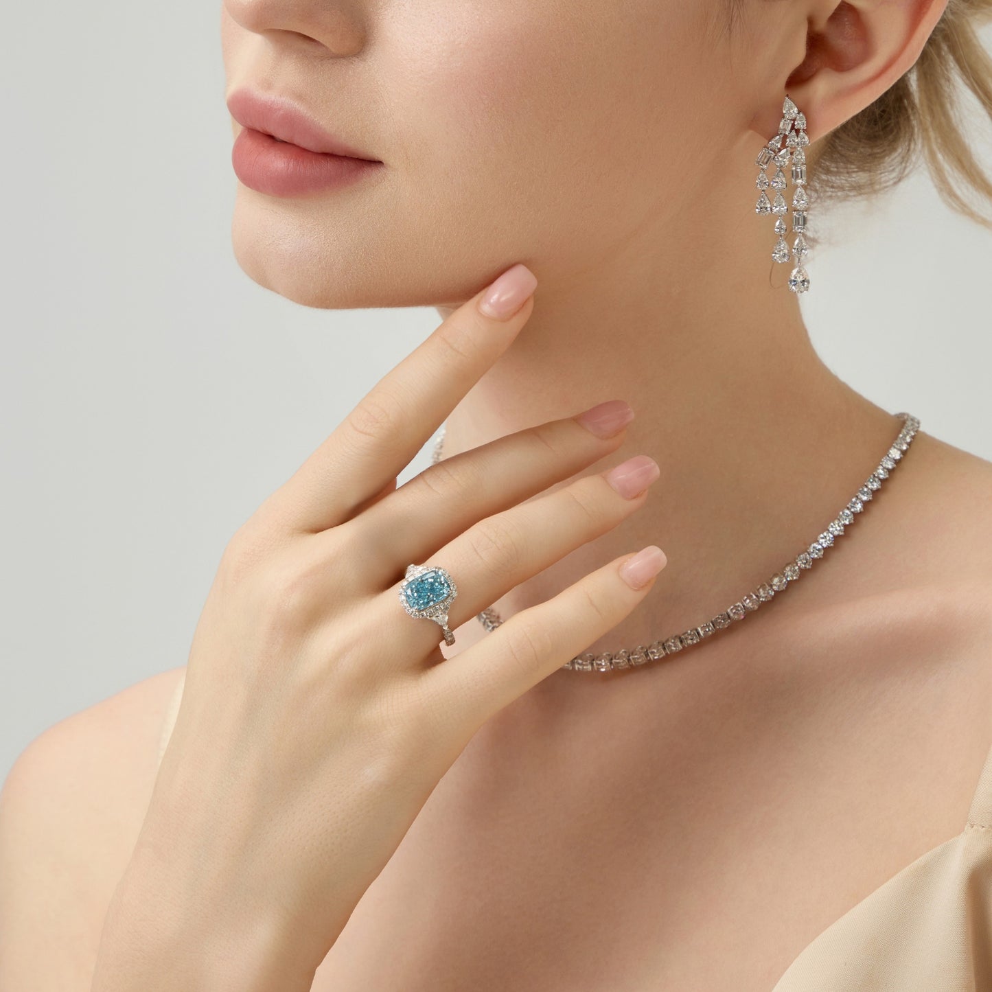 Lab Grown 2.98ct Fancy Intense Blue Cushion shaped Halo Pavé Diamond Ring