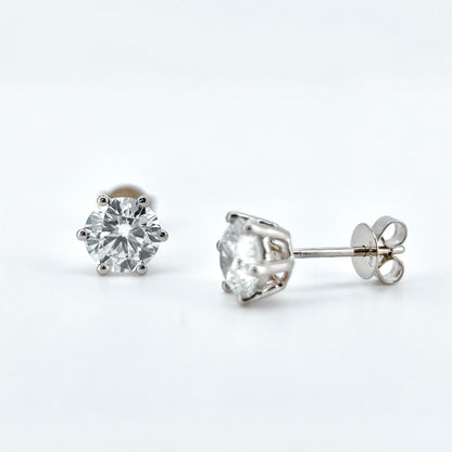 Lab Grown 6-Prong Classic Round Stud Diamond Earrings | 1.20 ctw (0.60ct each side)