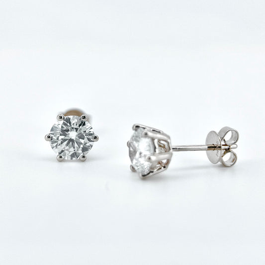 Lab Grown 6-Prong Classic Round Stud Diamond Earrings | 1.60 ctw (0.80ct each side)