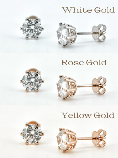 Lab Grown 4-Prong Classic Round Stud Diamond Earrings | 2.50 ctw (1.25ct each side)