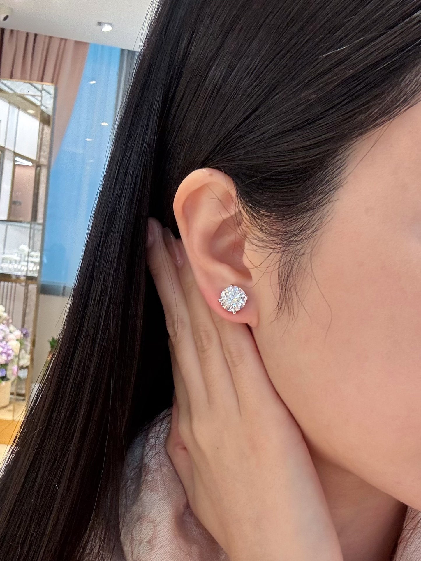 Lab Grown 4/6-Prong Classic Round Stud Diamond Earrings | 6.00 ctw (3.00ct each side)