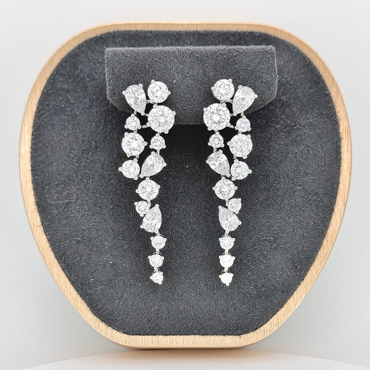 Lab Grown Pear & Round Diamond Cluster Bridal drop Earrings
