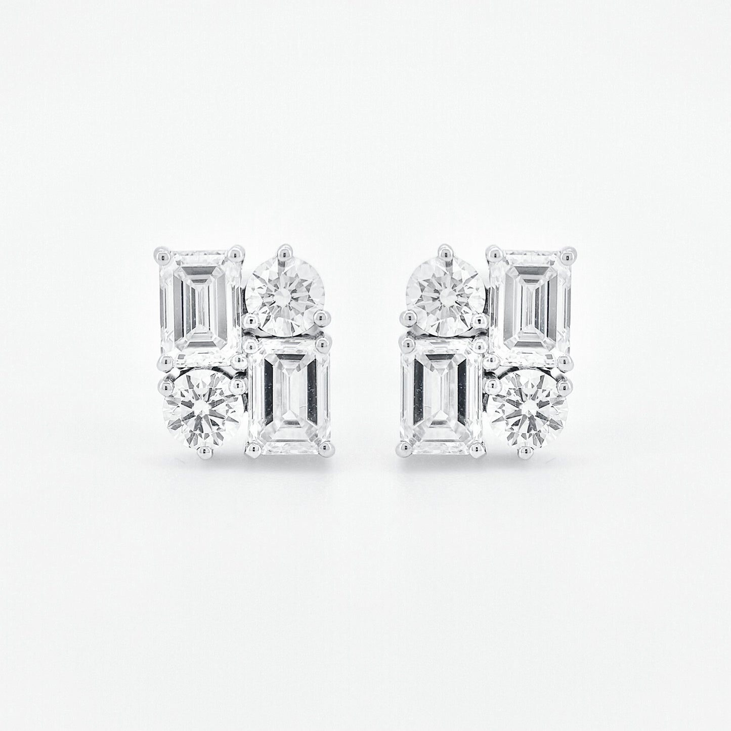 Lab Grown Emerald cut & Round brilliant Diamond Earrings
