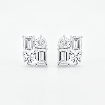 Lab Grown Emerald cut & Round brilliant Diamond Earrings