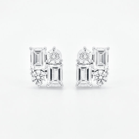 Lab Grown Emerald cut & Round brilliant Diamond Earrings