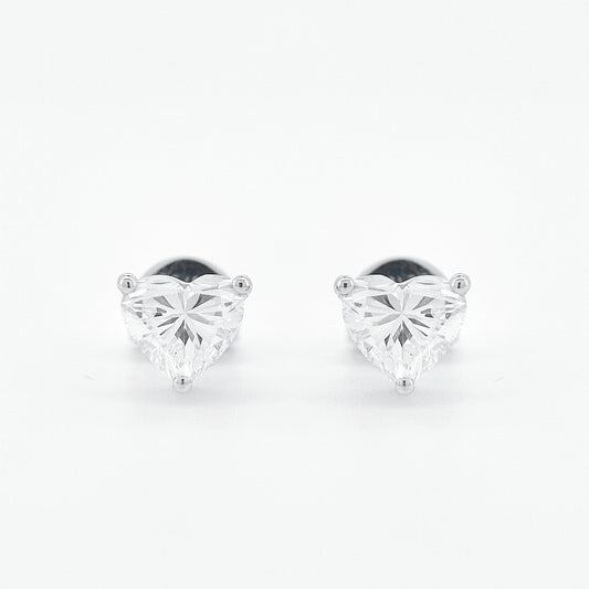Lab Grown Classic Heart-shaped Stud Diamond Earrings | 1.65 ctw (0.825ct each side)