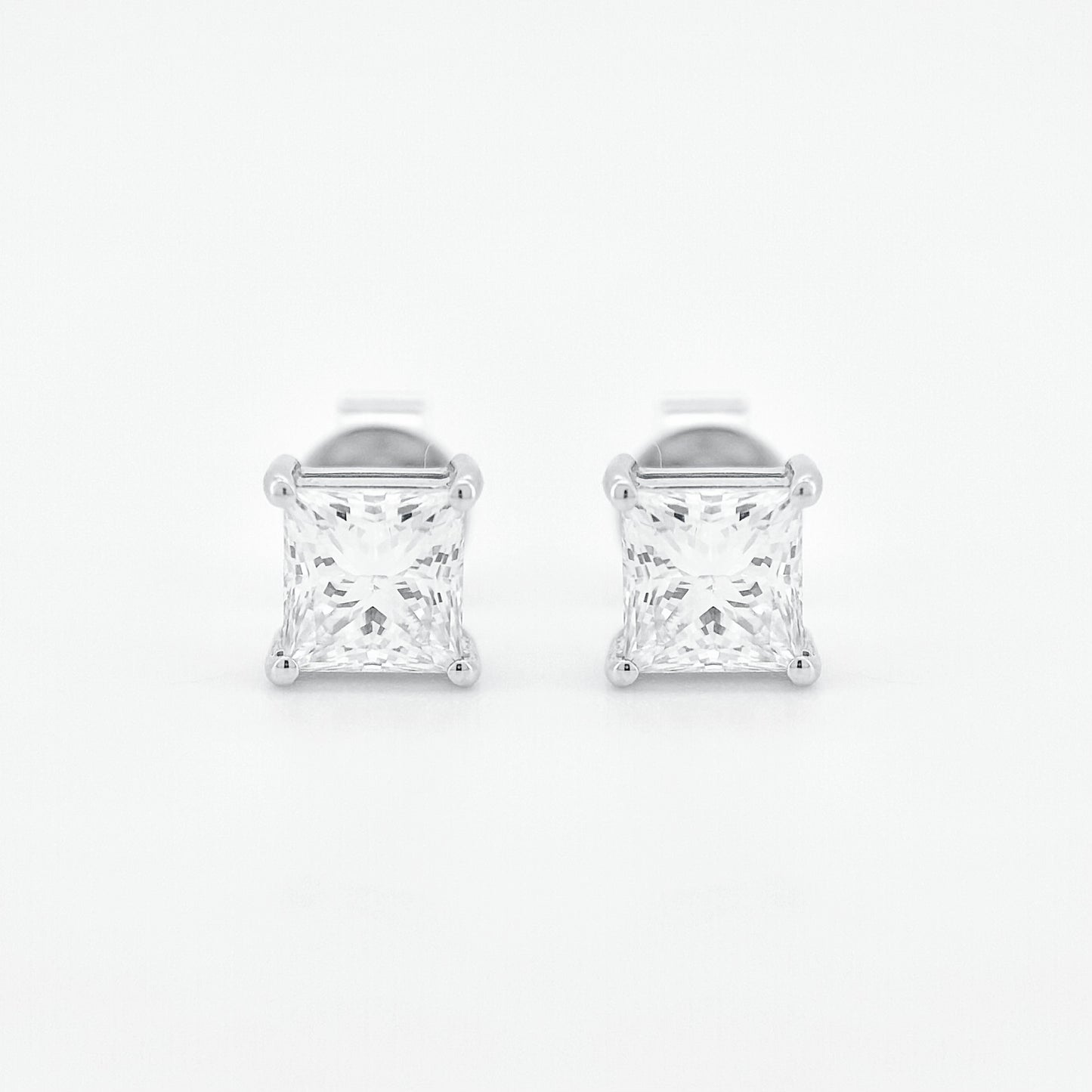 Lab Grown 4-Prong Classic Princess cut Stud Diamond Earrings | 2.00 ctw (1.00ct each side)