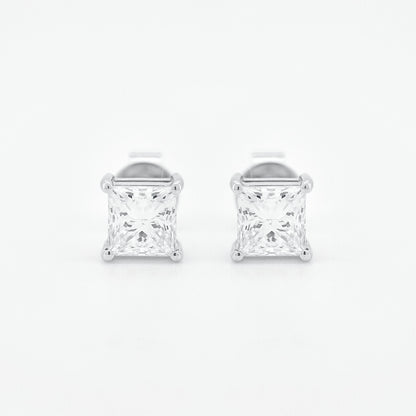 Lab Grown 4-Prong Classic Princess cut Stud Diamond Earrings | 2.00 ctw (1.00ct each side)