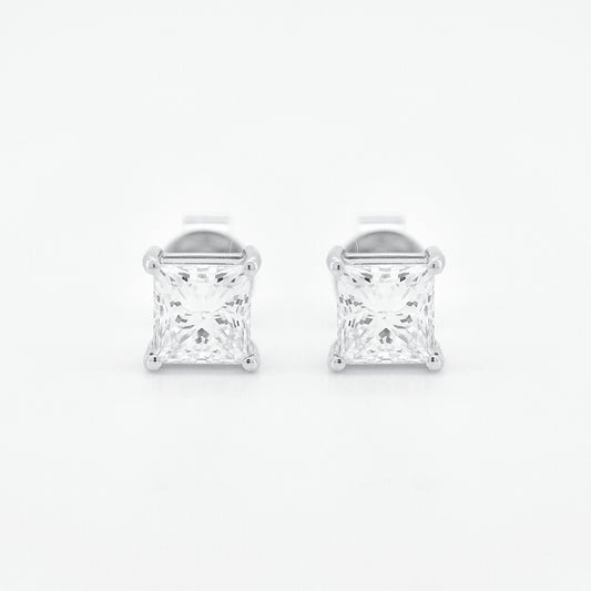 Lab Grown 4-Prong Classic Princess cut Stud Diamond Earrings | 2.00 ctw (1.00ct each side)