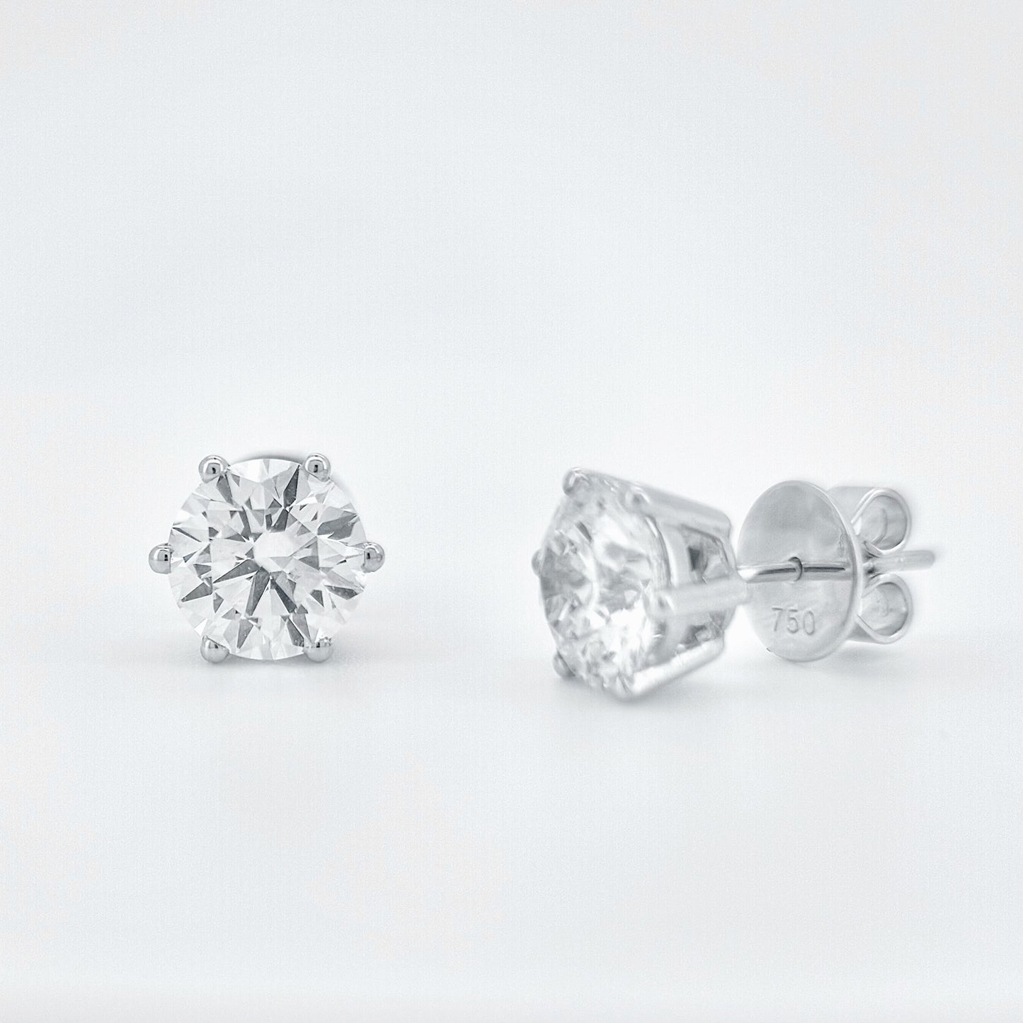 Lab Grown 4/6-Prong Classic Round Stud Diamond Earrings | 6.00 ctw (3.00ct each side)