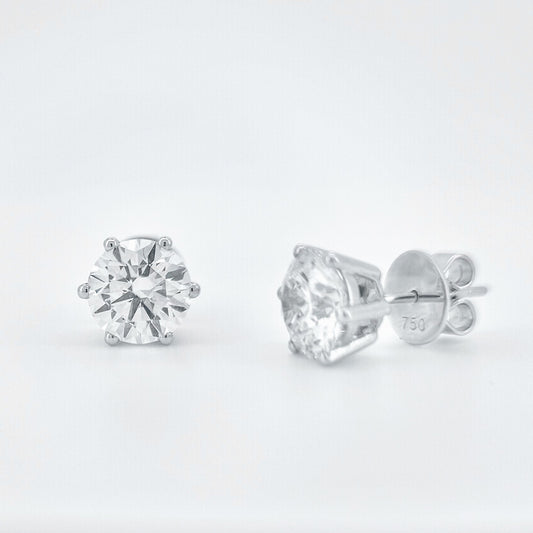 Lab Grown 4/6-Prong Classic Round Stud Diamond Earrings | 6.00 ctw (3.00ct each side)