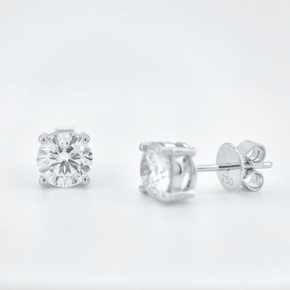 Lab Grown 4-Prong Classic Round Stud Diamond Earrings | 2.50 ctw (1.25ct each side)