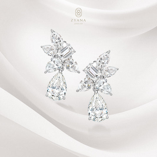 Lab Grown Pear cut Floral 2-ways Diamond Earrings | IGI Certificates