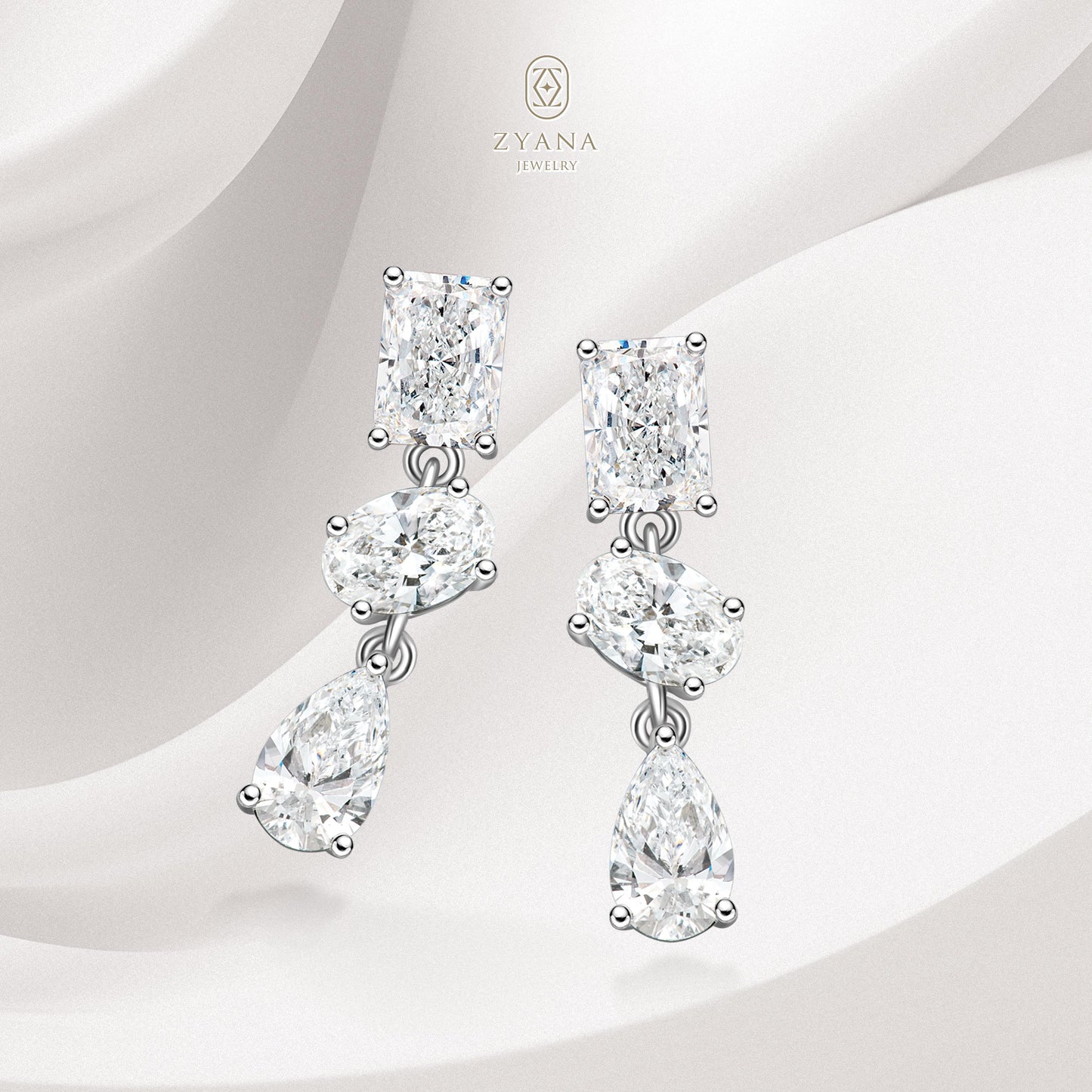 Lab Grown Radiant + Oval + Pear Diamond drop Earrings