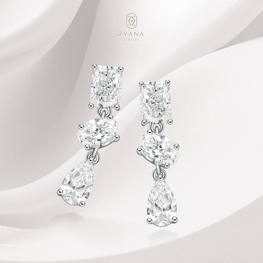 Lab Grown Radiant + Oval + Pear Diamond drop Earrings