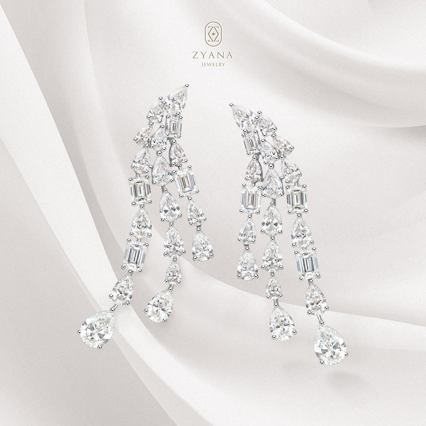 Lab Grown Pear & Emerald 3-layers Bridal Diamond drop Earrings