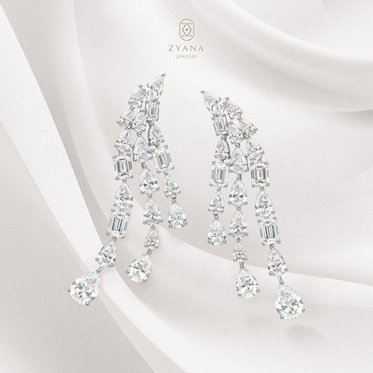 Lab Grown Pear & Emerald 3-layers Bridal Diamond drop Earrings