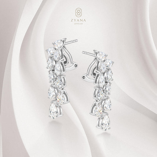 Lab Grown Pear & Marquise 2-layers Diamond drop Earrings