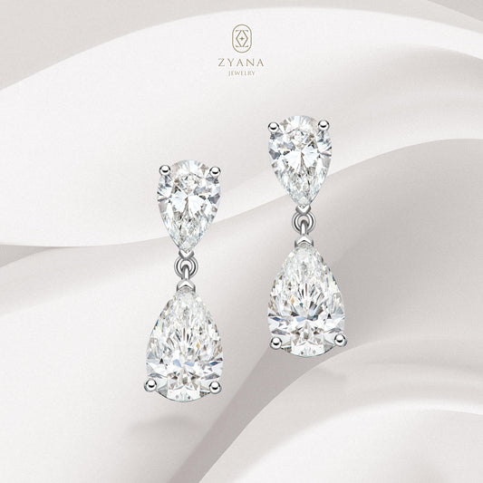 Lab Grown Upside down Pear cut Diamond drop Earrings