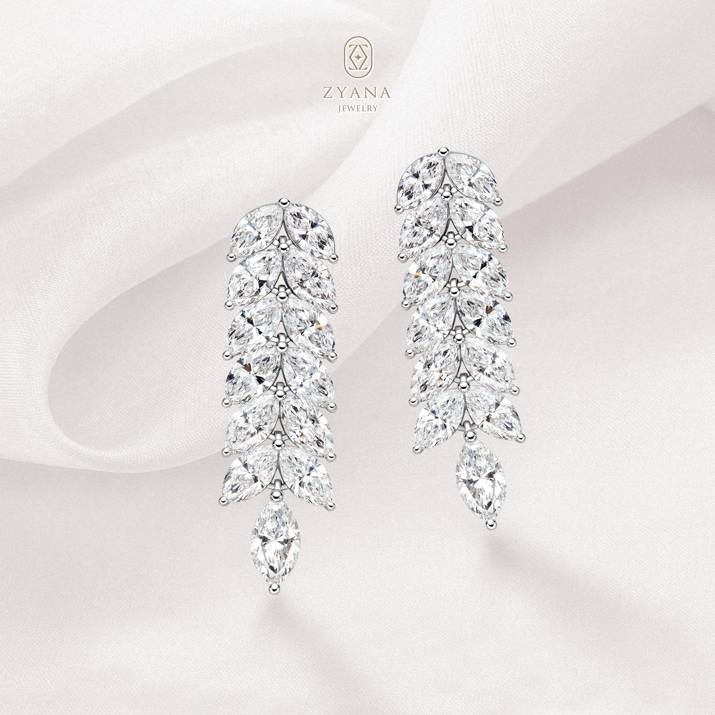 Lab Grown Marquise Laurel Leaf Diamond Drop Earrings