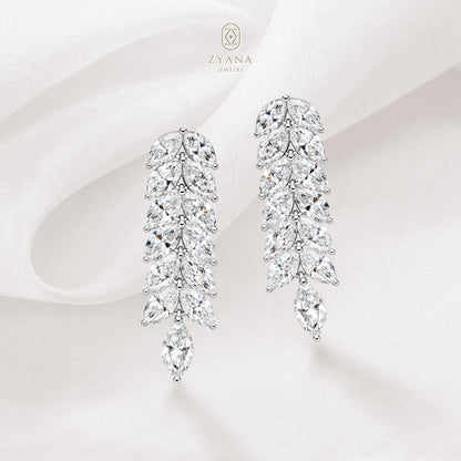 Lab Grown Marquise Laurel Leaf Diamond Drop Earrings