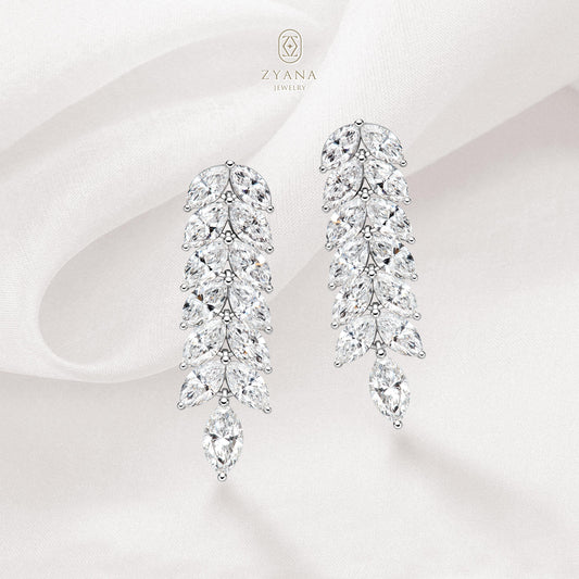 Lab Grown Marquise Laurel Leaf Diamond Drop Earrings