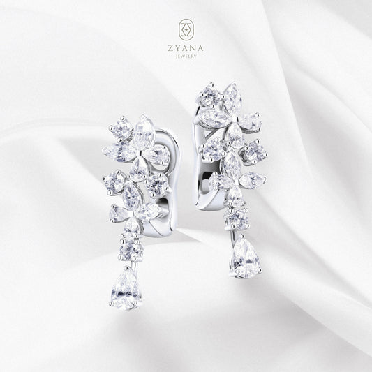 Lab Grown Floral Cluster Diamond drop Earrings